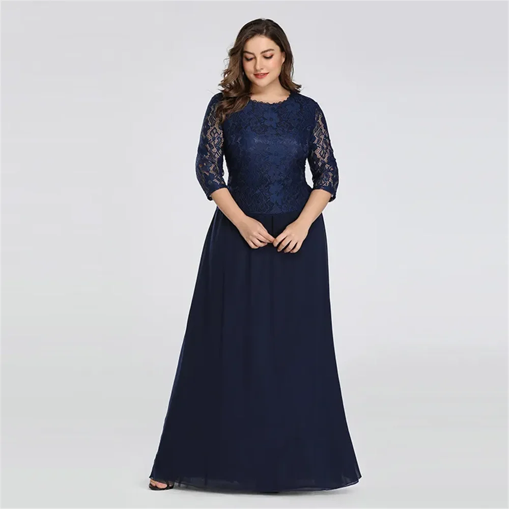 

2024 New Elegant Long Plus Size Evening Dress Ever Pretty 3/4 Sleeves Lace Chiffon Formal Party Gown