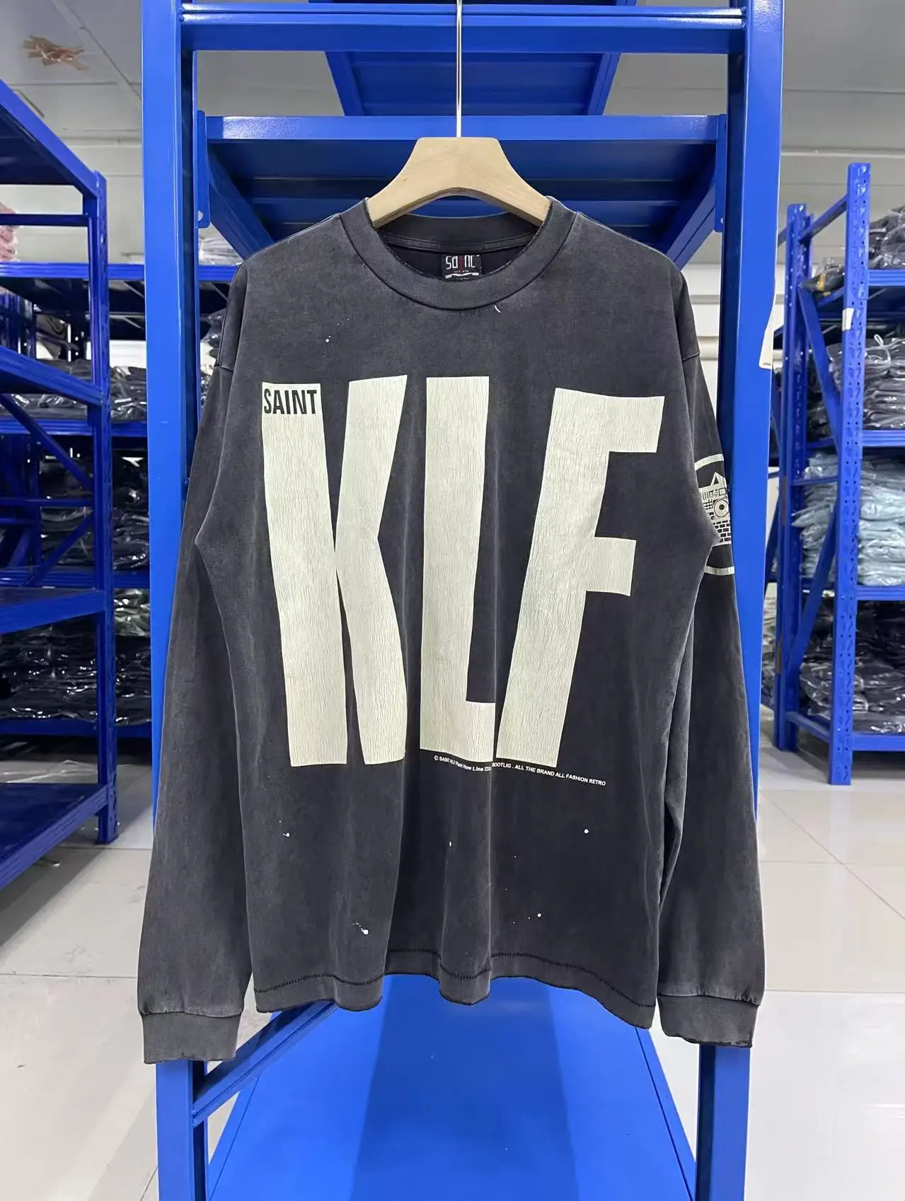 

2025 New Black Washed SAINT "klf Exhibition Limited Long Sleeve Print T Shirt Men Women Tee Cotton Tops Japan Style T-Shirt