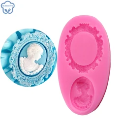 Cameo with Picture Frame Silicone Mold Lady Avatar Gum Paste Fondant Molds Mirror Frame Wedding Cake Border Baking Moulds