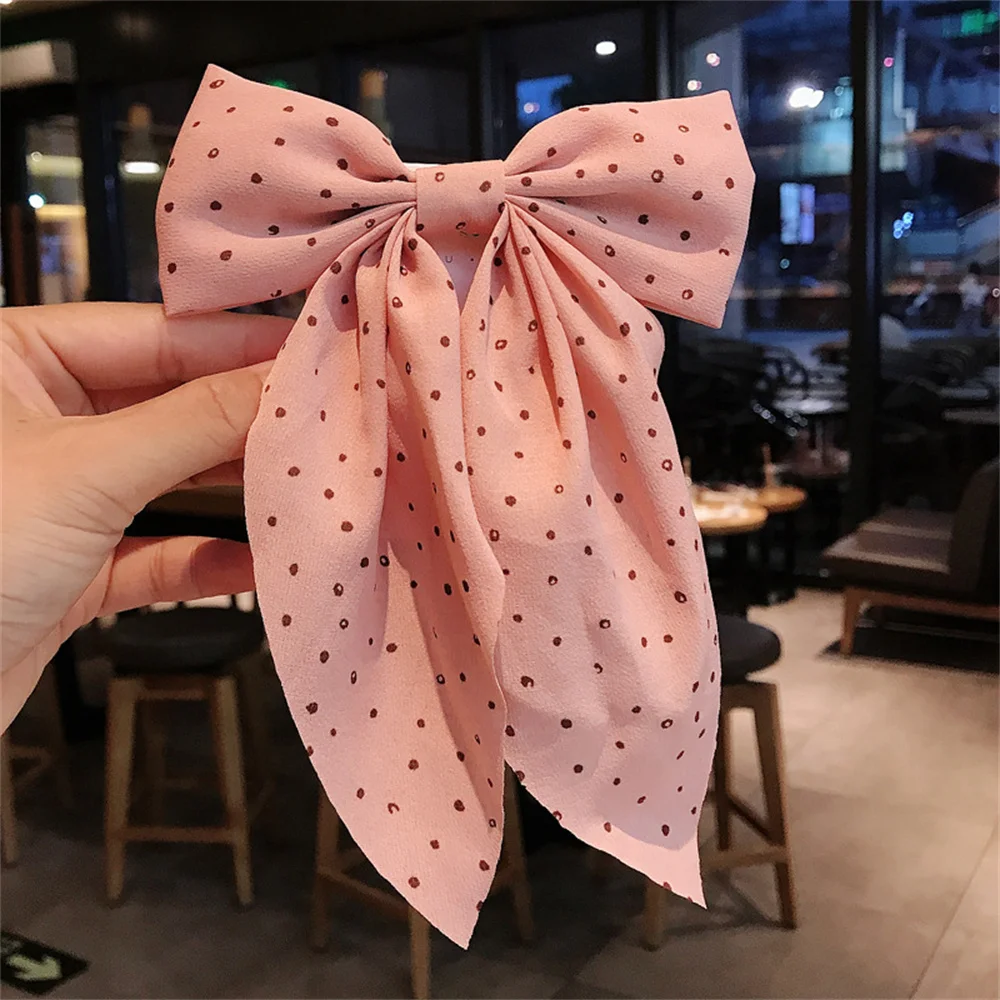 Large Bowknot Hairpin for Girl Colorful Dot Silk Ribbon Hair Clip Non Slip Duckbill Clip Tender Sweet Headwear Hair Accessories