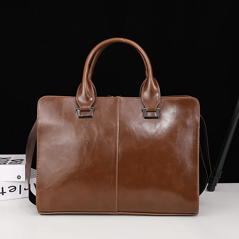 فاخر رجال الأعمال مكتب حقيبة الكمبيوتر المحمول حقيبة يد الذكور أعلى بولي Leather حقيبة جلدية رجل كبير الصلبة خمر حقائب كتف