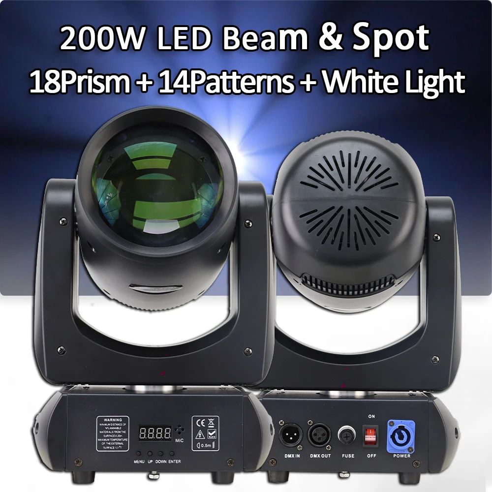 mini led moving head light ponto de feixe 18 prismas rotativos dj dmx stage effect disco dj party bar wedding club 200w 01