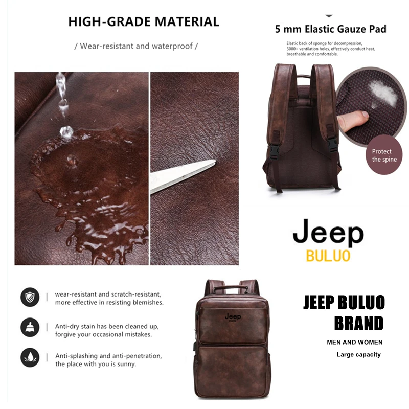 Jeep Buluo neue lässige Tages rucksäcke 14 Zoll Laptop große Kapazität Rucksack Outdoor-Reise Herren tasche Split Ledertaschen für den Menschen