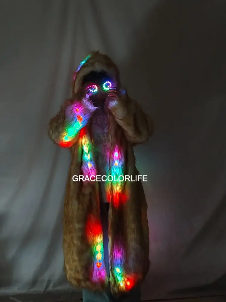 Manteau en fausse fourrure Cappotto da donna in pelliccia sintetica a LED Cappotto da festa illuminato Costume di scena sexy per eventi Spettacoli Celebrazioni