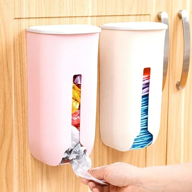 Wall Mounted Plastic Garbage Bag Holder Mounted Trash Bag Storage Box With Lid Container Kitchen Bathroom Sundries Container