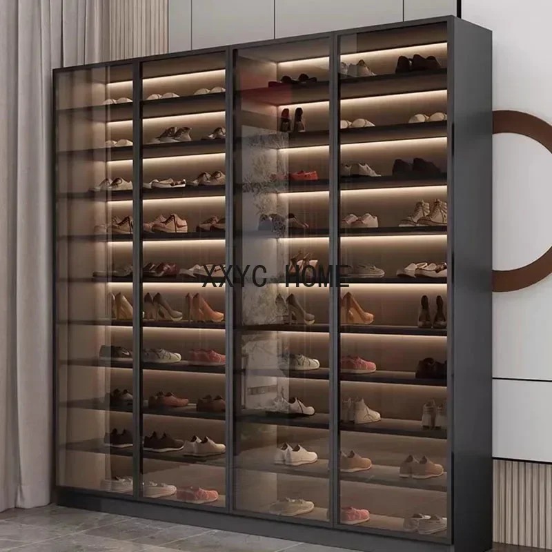 Large Capacity Shoe Cabinet Thin Hallway Entrance Household Use High Vertical Glass Door Display Cabinet Schuhschrank Furniture