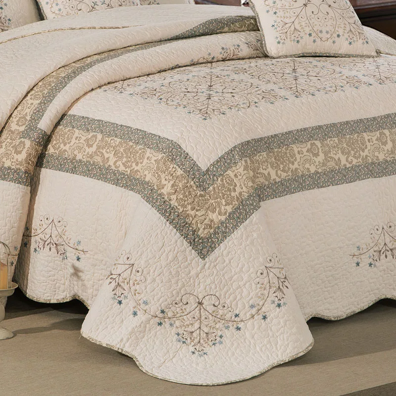 Set trapunta in cotone ricamato di lusso 3 pezzi copriletto sul letto King Size Summer Double Bed Comforter coperta trapuntata sottile CHAUSUB