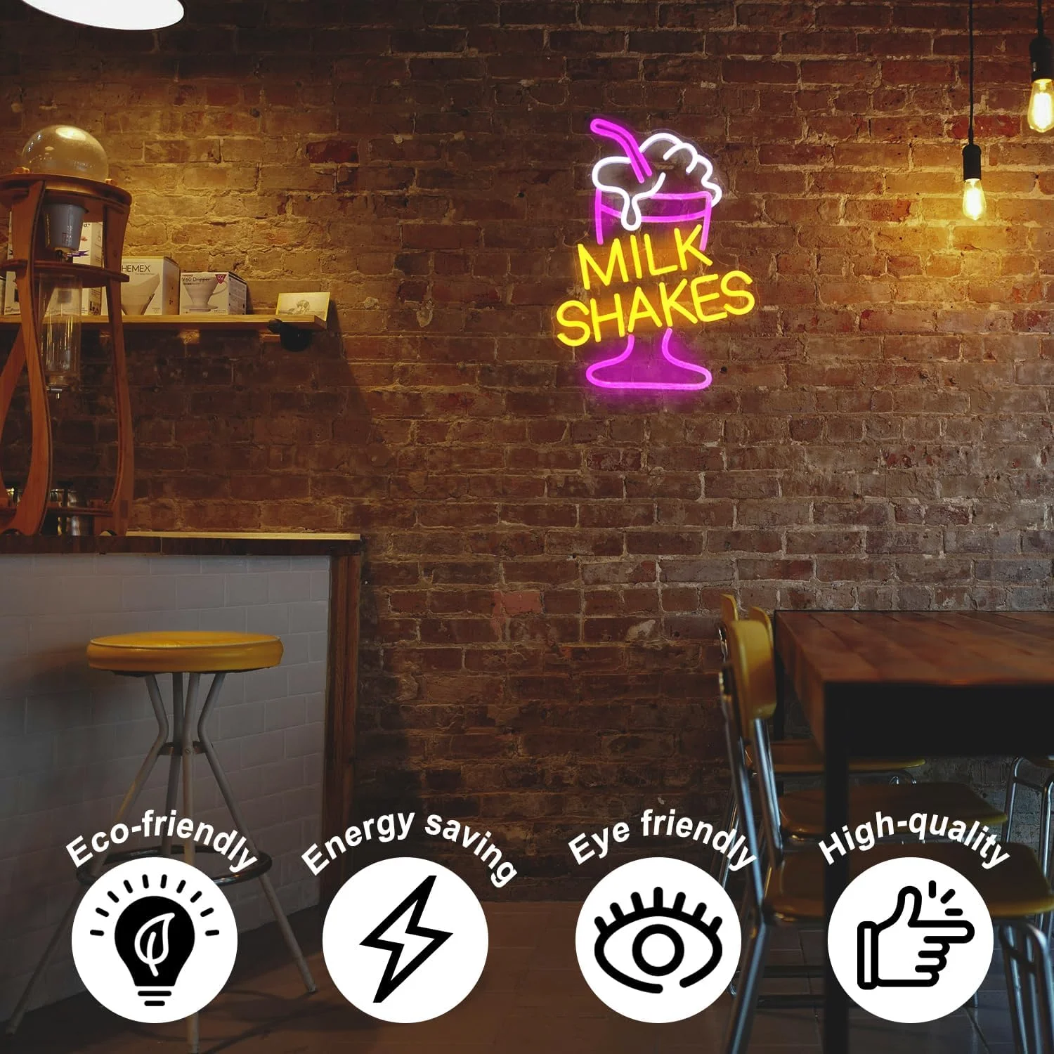 Milk Shakes Neon Sign LED Wall Art USB Powered Acrylic Pink Yellow Ice Cream Glow Diner Aesthetic Kitchen Bedroom Cafe Bar Decor