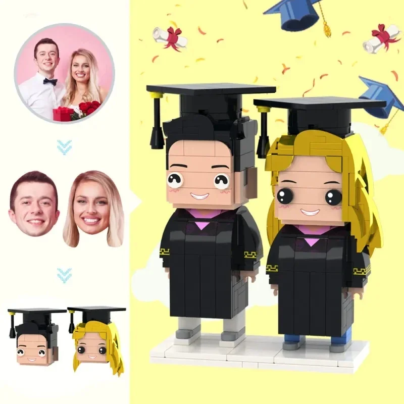 

Custom Building Blocks Brickfigures Graduation Figure Dress Set for 2 People Small Particle Valentine's Day Gift