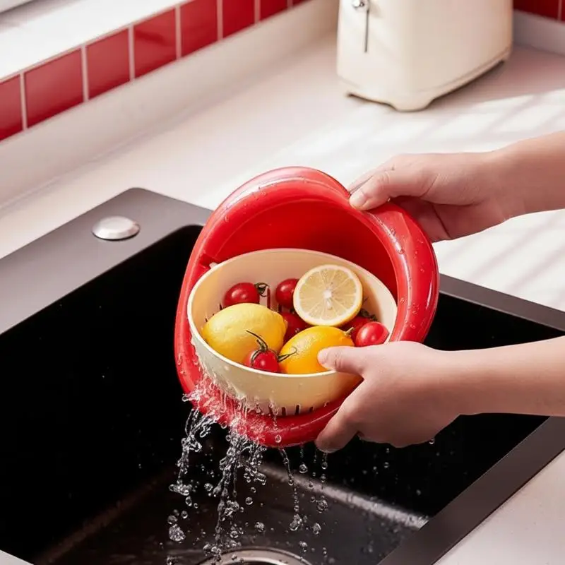 Fruit Shaped Washing Basin with Drain Basket Ideal for Kitchen Use Vegetable Cleaning