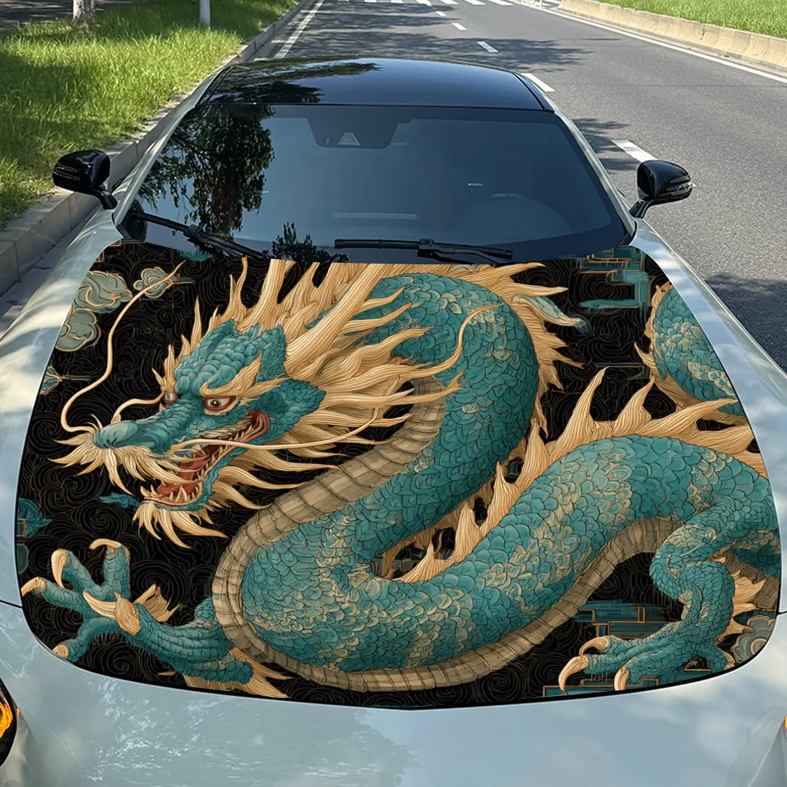 

Chinese Style Qinglong Vinyl Stickers Car Engine Cover Wrap Colorful Vinyl Stickers Truck Pattern Engine Cover Car Accessories D