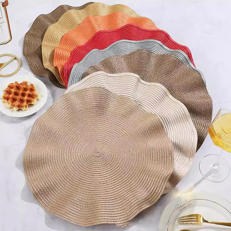 Round Braided Placemats  Mats Corrugated Edge For Dining Tables Woven Washable Non-Slip Table Mats 15 Inch