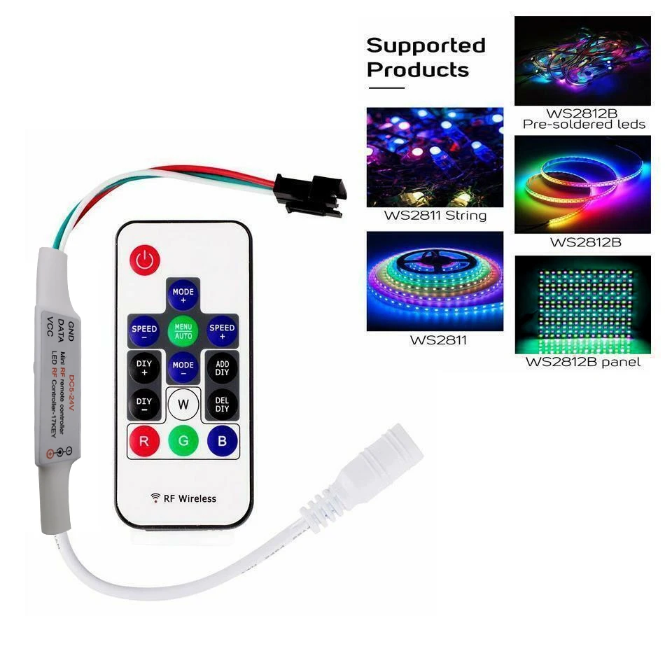 WS2811 WS2812B Led Pixels Strip Light Controller USB/DC MINI 3Keys RF 14/17/21Keys Led Tape Remote Controller DC5-24V