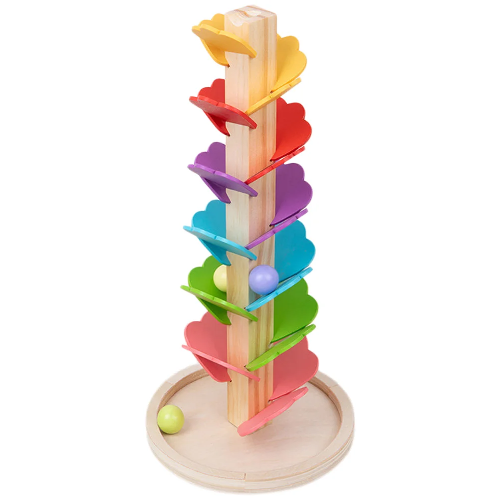 Wooden Toy Rainbow Musical Tree Building Blocks for Kids Marble Ball Run Assemble Colorful Educational Ages 3 Child