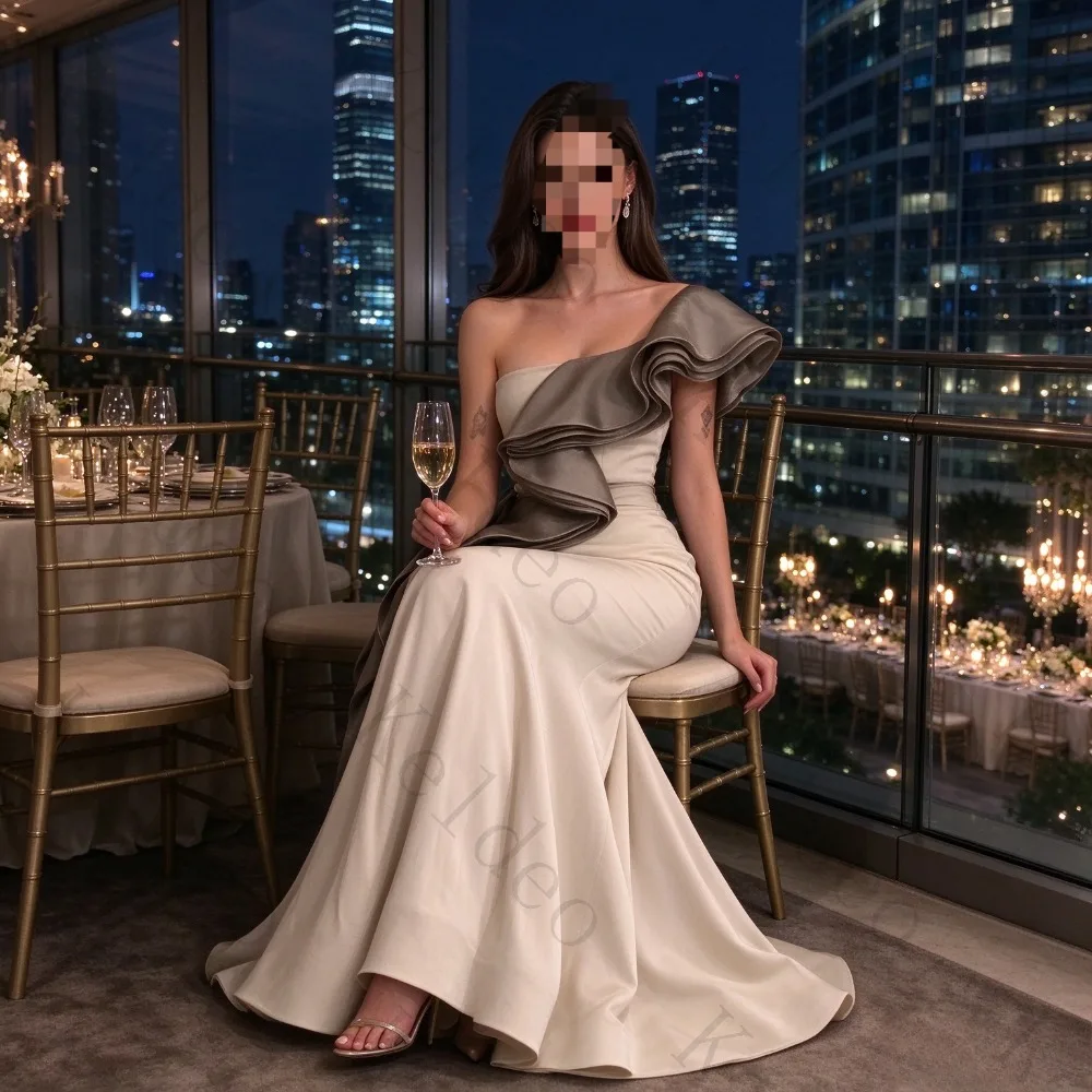 Customized Elegant One Shoulder Slim Mermaid Evening Gowns with Layered Ruffles Pleats and Floor New Formal Banquet Prom Dresses