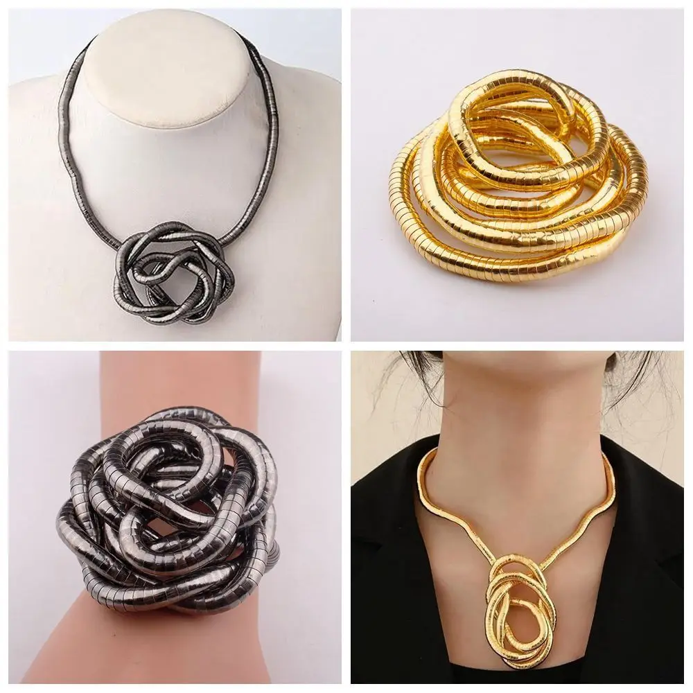 Creative Gift Alloy Bendable Snake Necklace Dragon Twistable Flexible Choker Gold Color Punk Bracelet