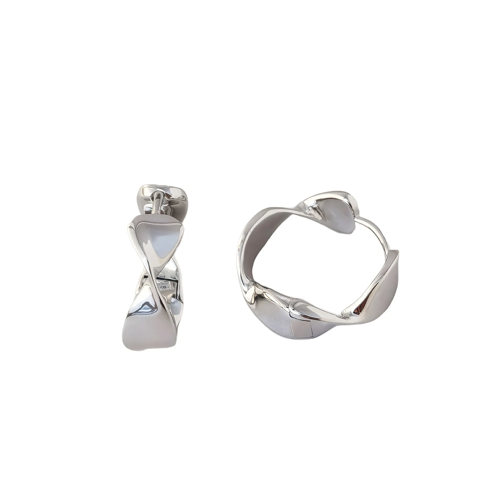 

S925 Sterling Silver Mobius Earrings – Irregular Wide-Surface, Stylish & High-End Design, Clip-On Earrings for Women, Elegant Je