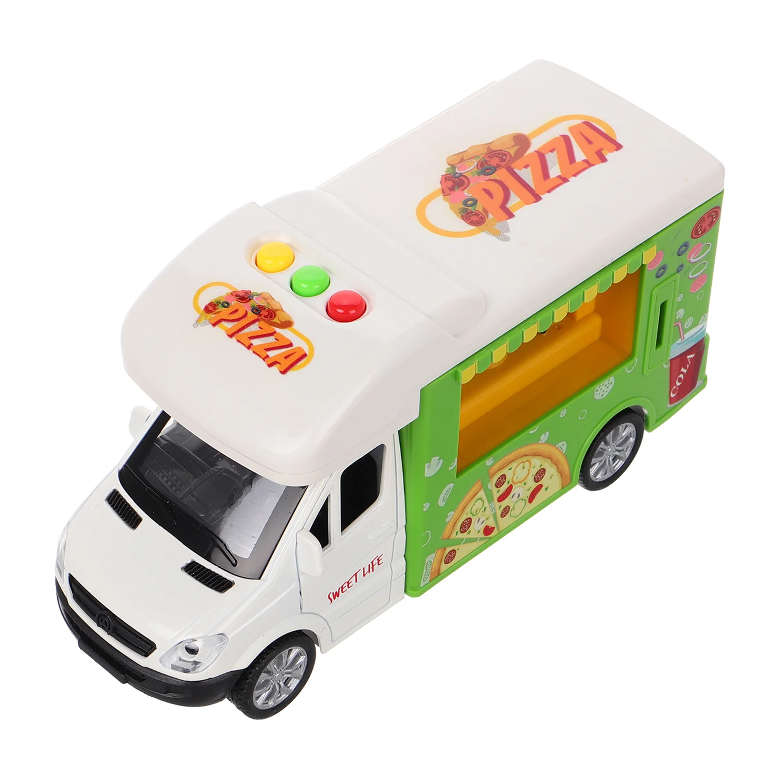 Food Truck Toys Snack Shop Playset Pretend Kitchen for Kids Chef Cookware Pizza Friction Car Stations Role-play Toddlers