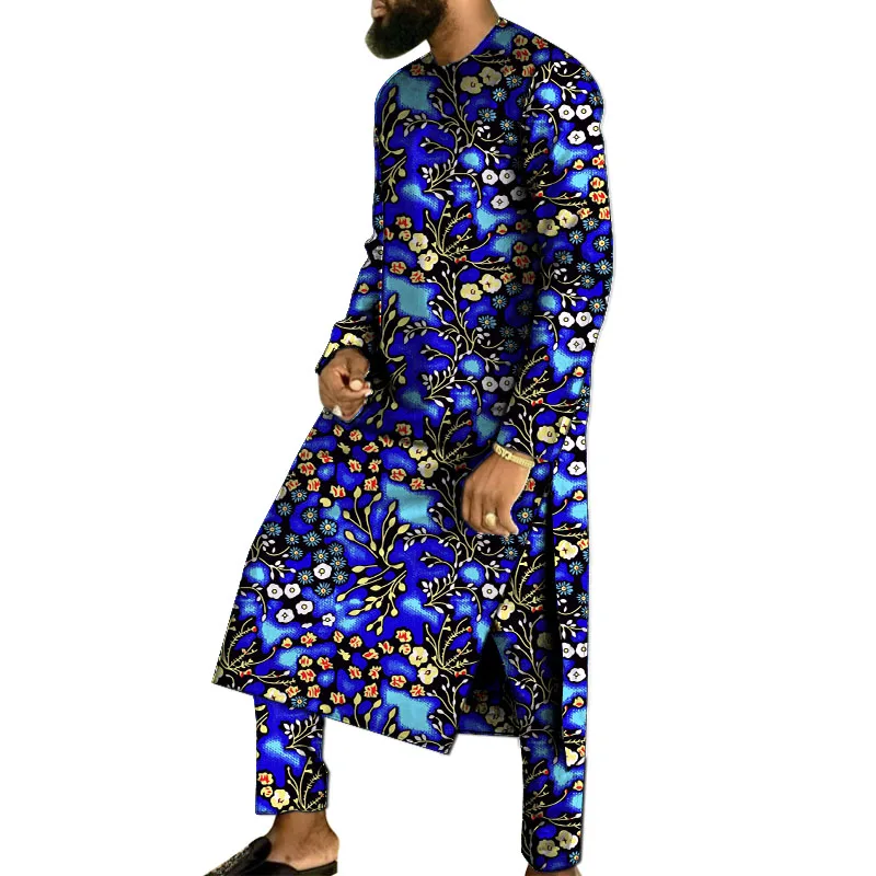 Chemise longue imbibée de festival pour hommes, sur mesure, surintendant, homme nigwin, robe imprimée, ensemble, tenues africaines traditionnelles