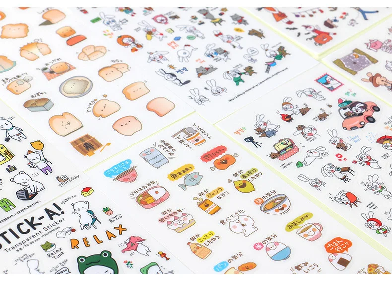 6 Sheets/Set Creative Transparent PVC Stickers Cute Animal Photo Album Decorative for Kids Cartoon DIY Scrapbooking Sticker
