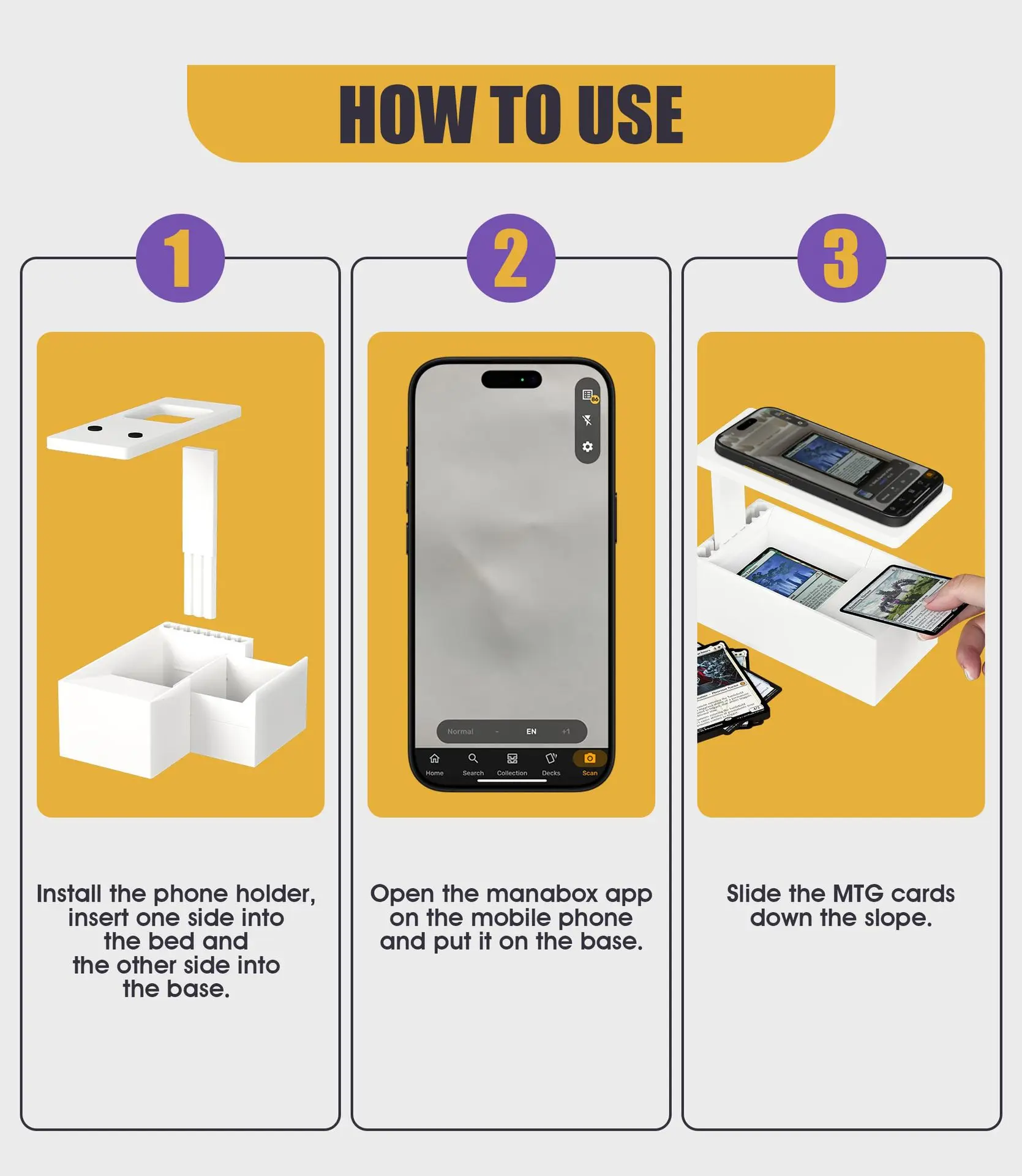 AQzxdc カードスキャナー電話ホルダー Manabox カードクイックスキャナースキャンスタンド標準サイズのトレーディングカード用引き出し式カードスロット付き