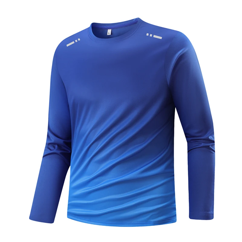 Round neck long sleeved gradient T-shirt, quick drying breathable sportswear, unisex sports fashion top 3D printed image 5