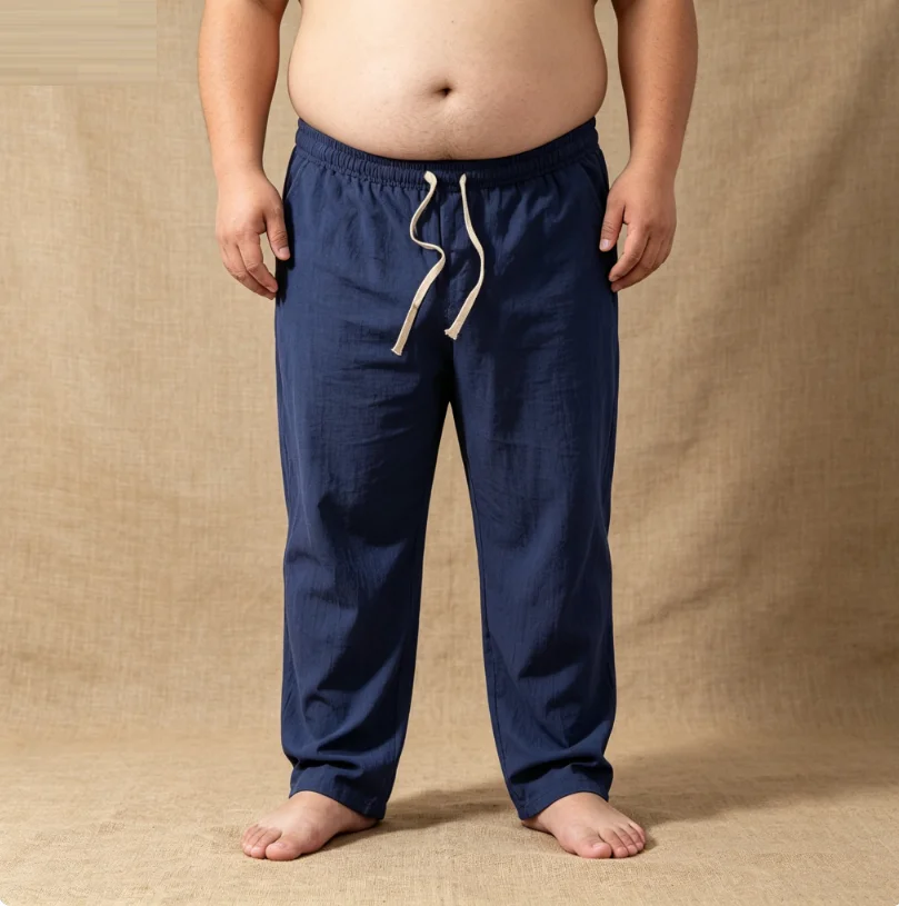 big size 12XL 14XL 180kg spring summer men home wear sleep pants cotton linen chinese style pants vintage Straight pants Stretch