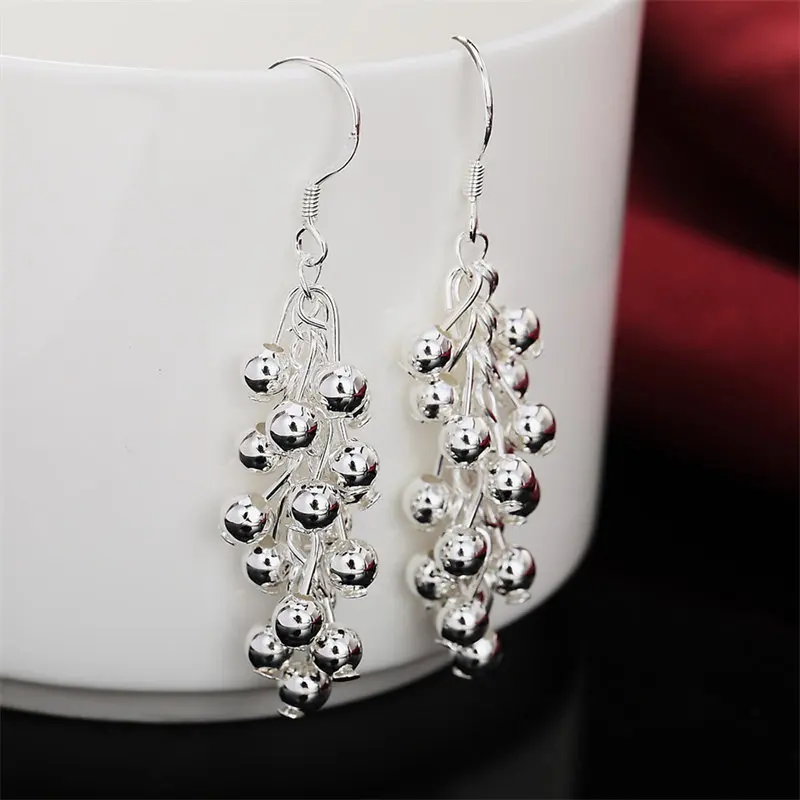 

Wholesale 925 Sterling Silver 35MM Fine Grape Beads Earrings For Fashion Charm Wedding Gifts Women Jewelry Accessories