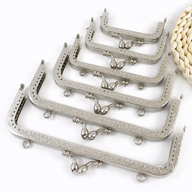 1/2/5Pcs Silver Embossed Metal Purse Frame Kiss Clasp  8.5-20cm Bag Handle for Handbag Wallet WovenBag DIY Handmade Accessories