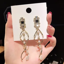 Exquisite Abstract Long Tassel Earrings Women Pave Crystal Flowers Feather Fashion Glamour Wedding Party Jewelry Gifts