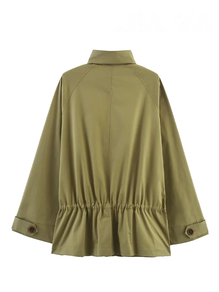 HH 女性秋ルーズコートファッションジッパーボタンポケットデザイン長袖ハイカラーコート女性シックなストリートスタイルジャケット