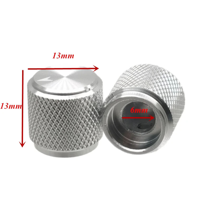 2 buah 13mm Dia x 13mm tinggi perak/emas warna aluminium putaran kontrol elektronik tombol potensiometer untuk 6 mm Diameter poros