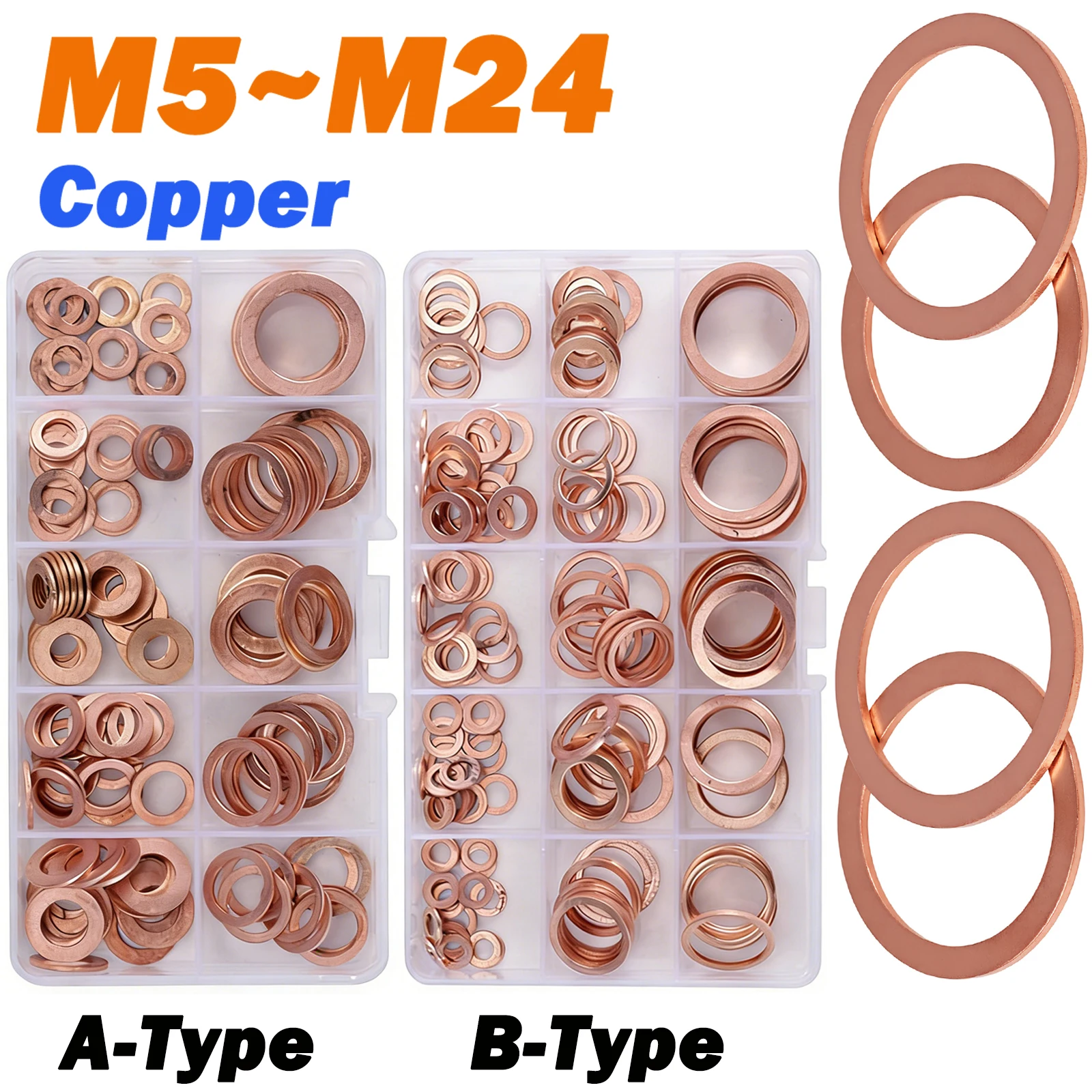 

Набор медных шайб-уплотнителей (M5-M24) в коробке для сливных пробок и болтов, для авторемонта