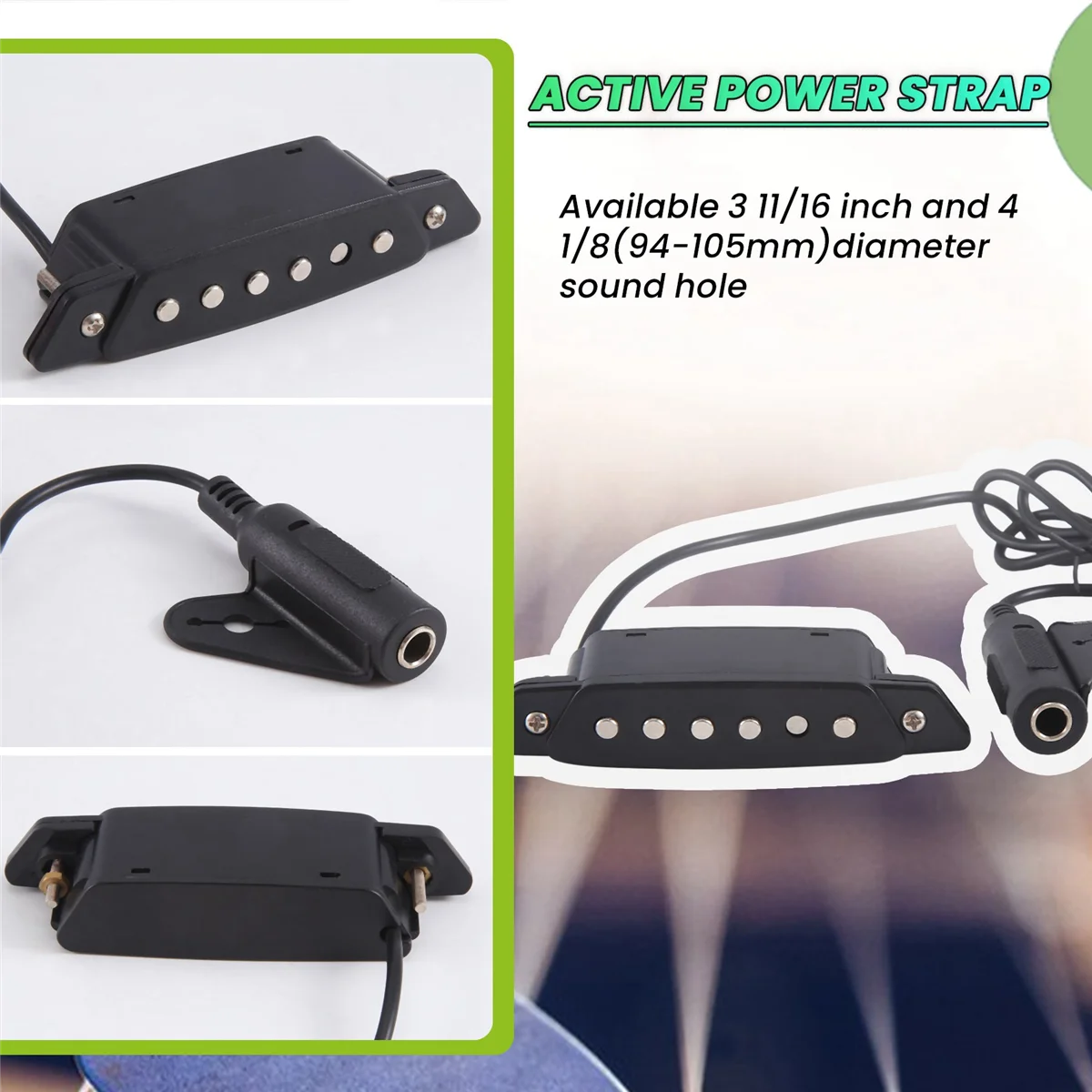 SH-85 Черный звукосниматель с 6 отверстиями и активным ремешком на конце для акустической гитары, богатый