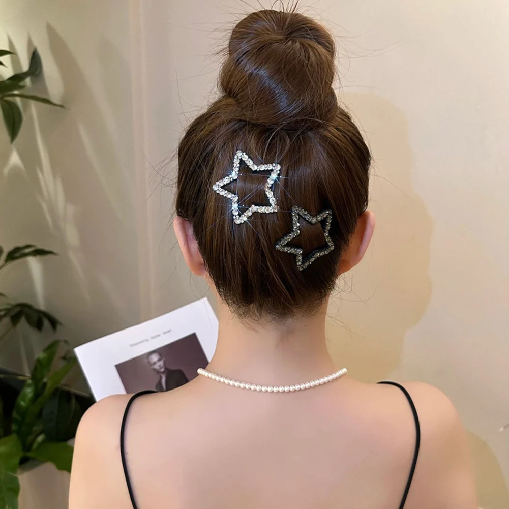 Rhinestone Blings Snaps Hair Clip Barrettes With Star Shape Multipurpose Stable Hair Fixing Clip For Hairdressing