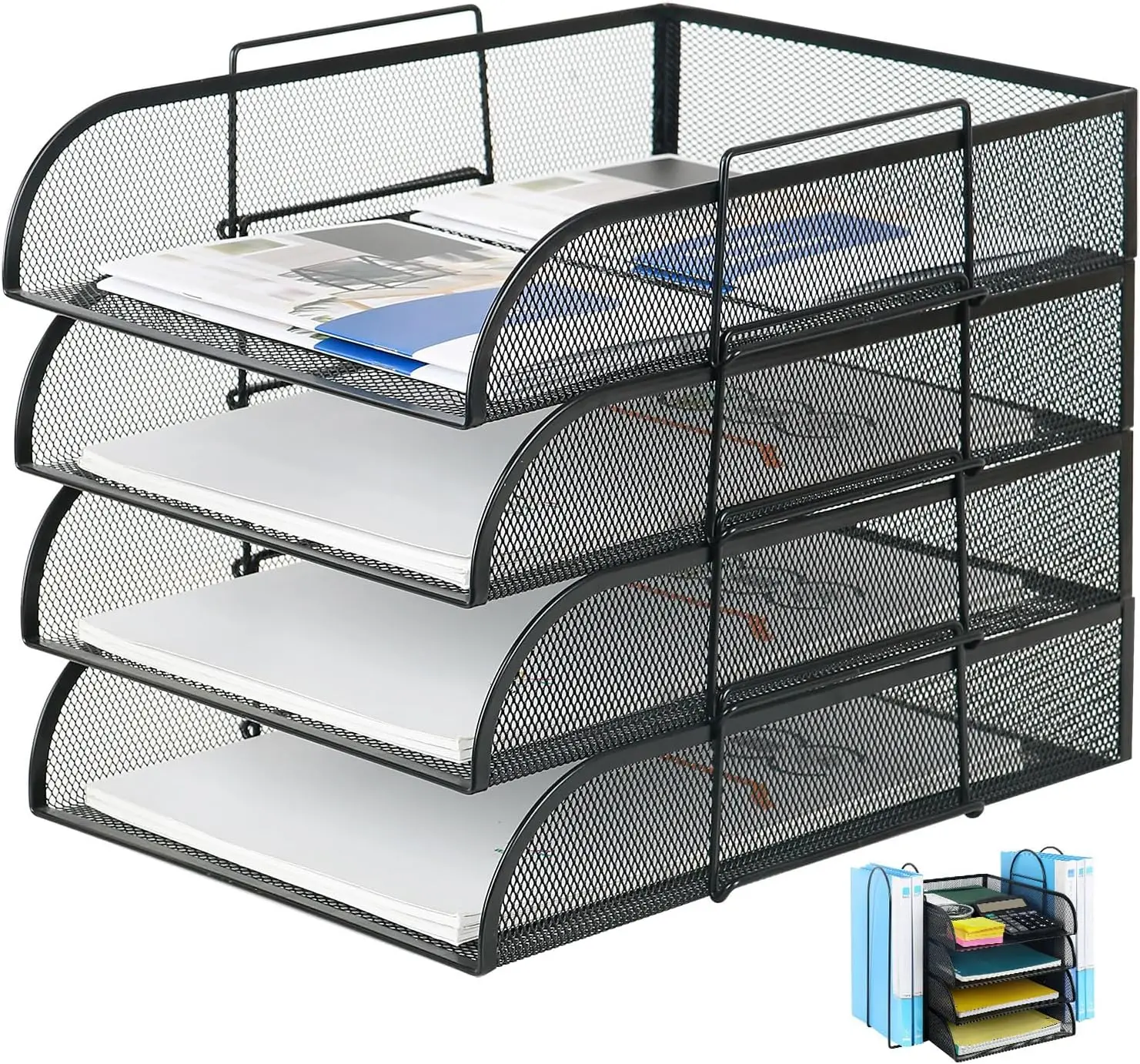 

Home School Desktop Organizer Set 6-Piece Metal Mesh Pen Holder & File Tray Accessory Desk Storage Organizers for Office Use
