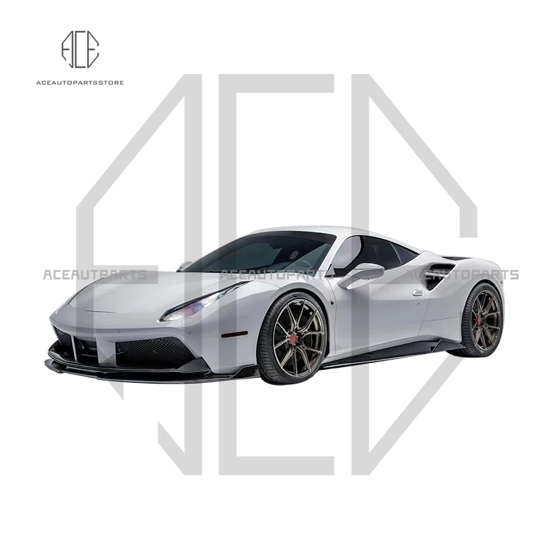 V Style For Ferrari 488 Dry Carbon Fiber Front Lip Spoiler Side Skirts Bumper Aprons Rear Diffuser Rear Spoiler Case Body Kit