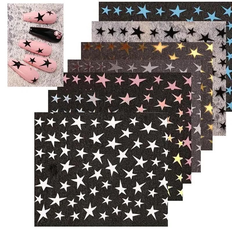 Mix 7-8 Colourful Stars Nails Stickers Irregular Pentagram Decals Laser Shiny Decor Self-adhesive Decals DIY Manicure Wraps