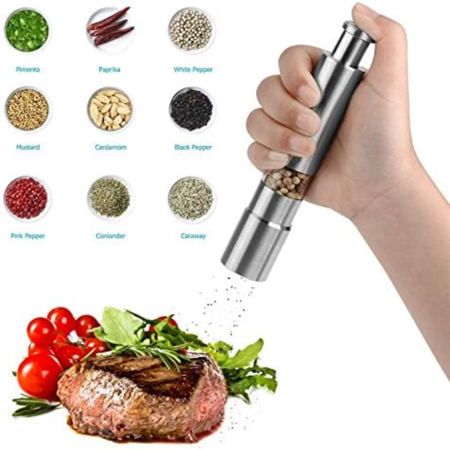 1pc-Manual Black Pepper Stainless Steel Grinder, Manual Stai