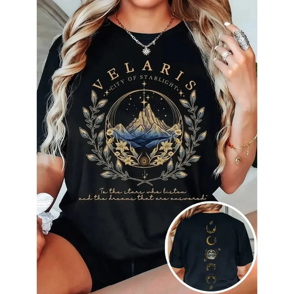 

ACOTAR Velaris Starlight City Dark Academias Bookish Printed T Shirt Velaris Casual Top Tee Women Loose Short Sleeve Streetwear