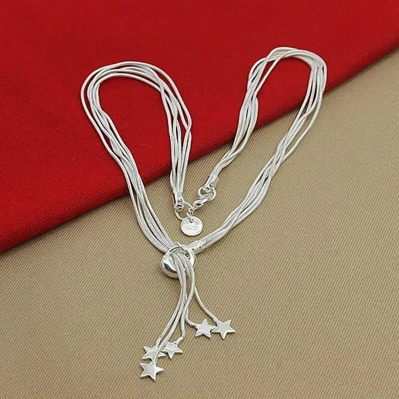 

Stellar Glamour 925 Sterling Silver Snake Chain Star Necklace Wedding Engagement