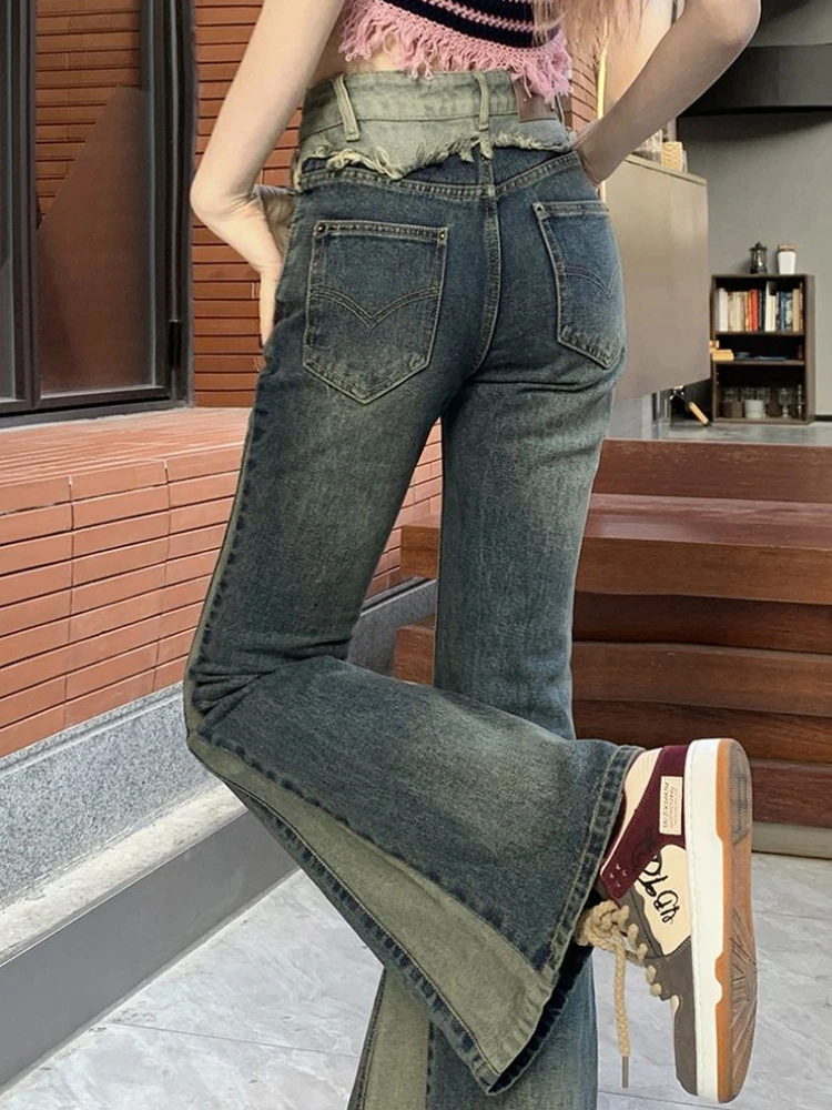 Jeans Women Spliced Do Old Creativity Simple Office Lady Spring All-match Hotsweet New Comfortable Personality Trendy Streetwear