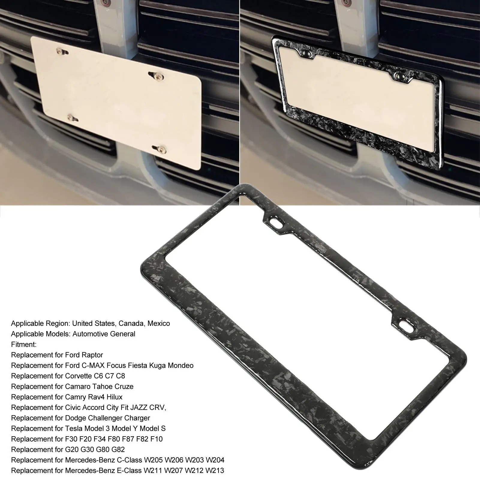 License Plate Frame Bright Forged Carbon Style Smooth Clear Texture Replacement For Ford raptor Aluminum Alloy