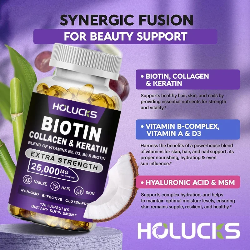 Biotin & Collagen & Keratin Supplement ( B2 | B3 | B6 | B7 ) Nails, Shiny Hair, Skin, Vegetarian Capsules Beauty Health
