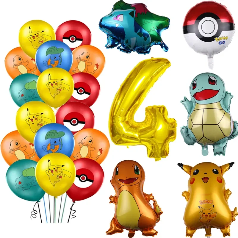 26pcs Cartoon Pokemon Pikachu Charmander Squirtle Bulbasaur Balloon Number Set Kids Birthday Party Decoration Latex Balloon Toy