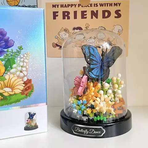 꿀벌 나비 꽃 분재 빌딩 블록 곤충 식물 냄비 모델 벽돌 먼지 커버 어린이 DIY 장난감 크리스마스 선물