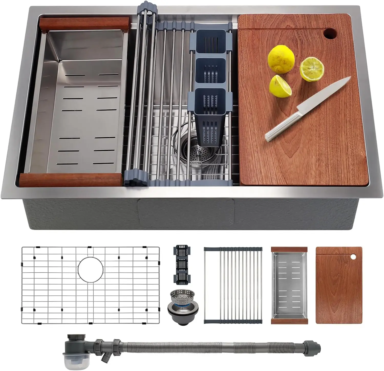 33 Inch Undermount Kitchen Sink with Quiet Drain - 11 Gauge Stainless Steel Sink Single Bowl - Multifunctional Handmade Modern I