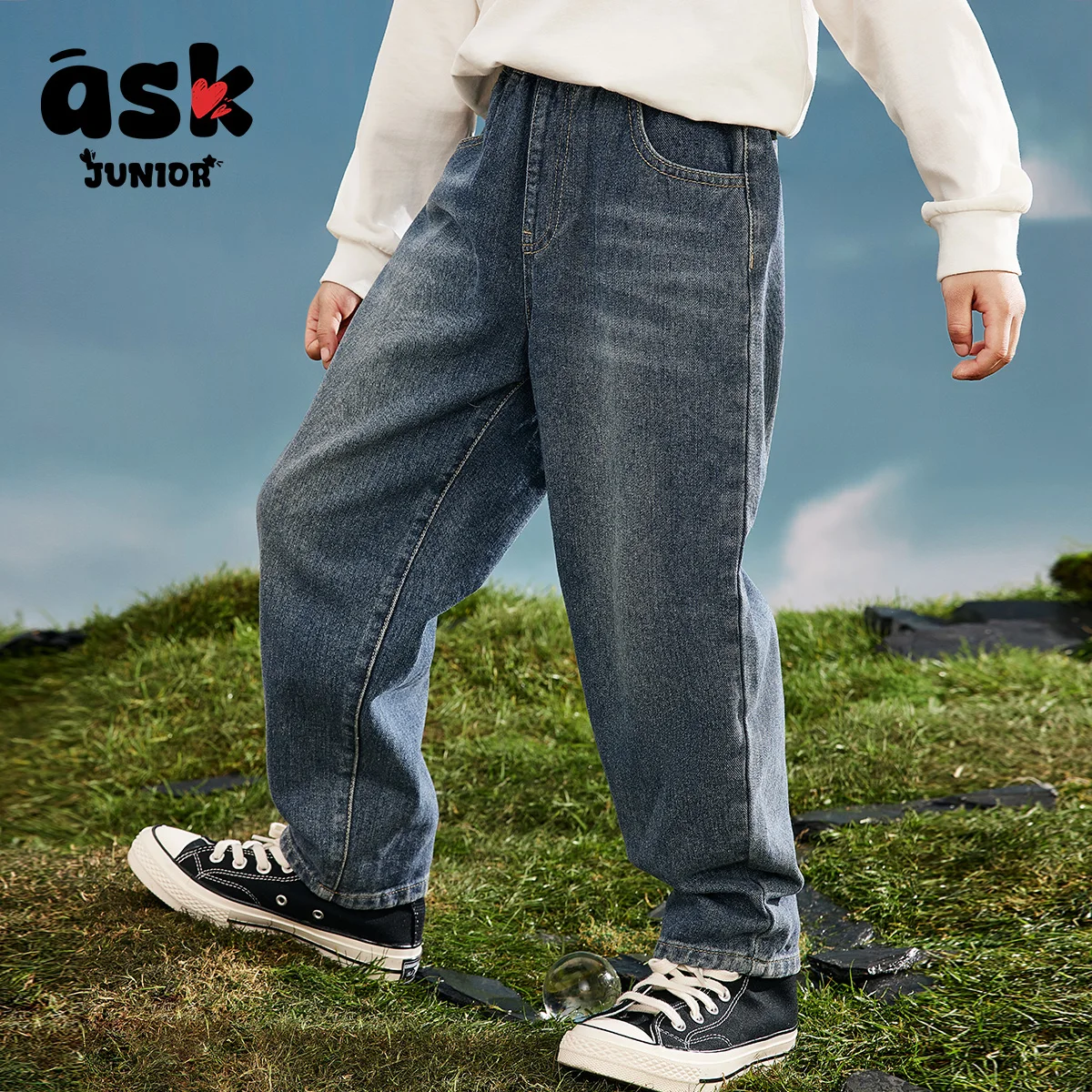 اسأل بنطال جينز مغسول متعدد الاستخدامات للخريف للأطفال الصغار #2