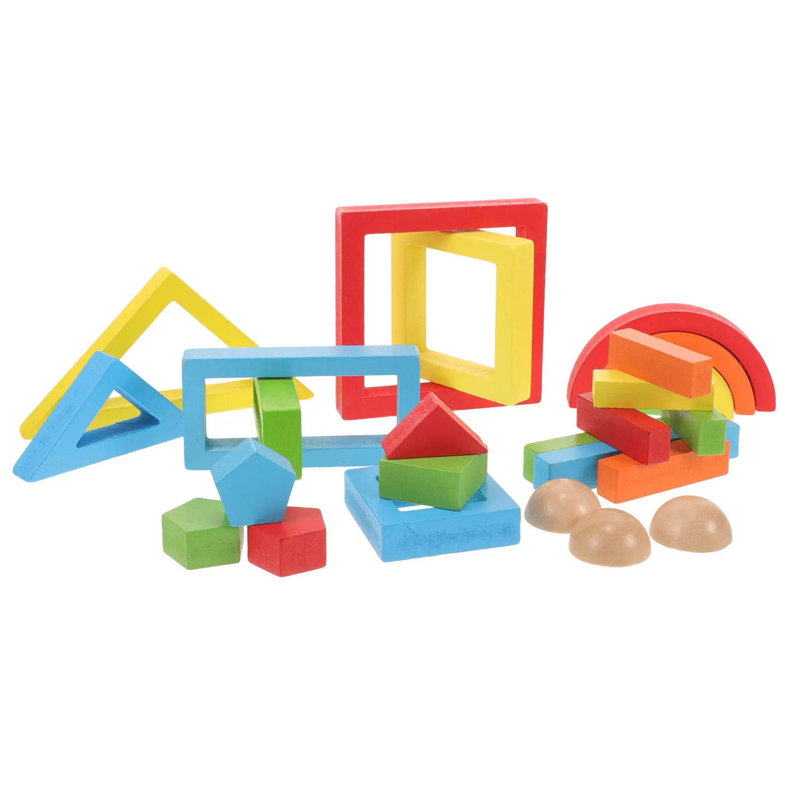 

1Set Rainbow Wooden Geometric Building Set for Kids Creative Cognitive Development Color Shape Recognition Educational Plaything