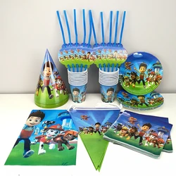 91pcs Paw Patrol Birthday Party Decoration Disposable Party Tableware Supplier Tablecover Cups Plate Hats Straw